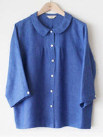 Round Neck Button-up Casual Long Sleeve White Blouse