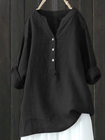 Haut à col montant, couleur unie, boutonné, manches longues