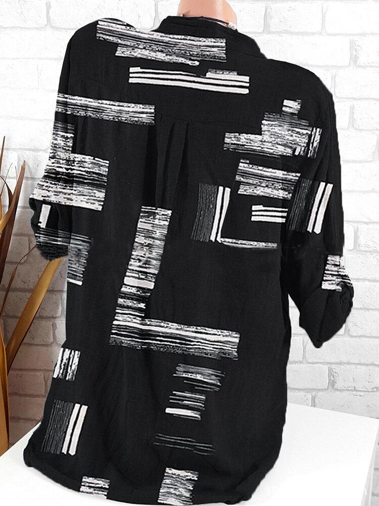 Schwarzes Freizeithemd mit Kragen und geometrischem Muster