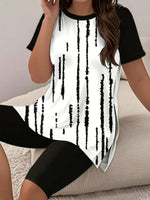 Ensemble deux pièces élégant à col rond et manches courtes