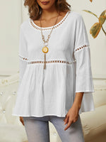 Chemisier blanc confortable à col rond et manches 3/4