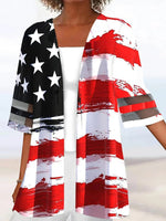 Cardigan deux pièces à rayures rouges imprimées, manches courtes