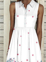 Robe maxi sans manches pour femme, à revers, imprimé floral, poches boutonnées et boutons.