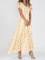 Maxikleid mit Blumenmuster, Volantärmeln und V-Ausschnitt für Damen