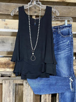 Women’s Sleeveless Layered Ruffle Hem Flowy Summer Top