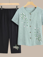 Stylish V-Neck Short Sleeve Two Piece Set