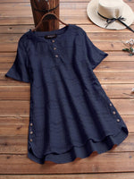 Bohemian Embroideried Short Sleeve Button Casual Blouse