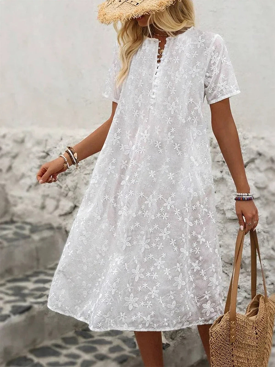 Crew Neck Simple Plain Cotton Midi Dress