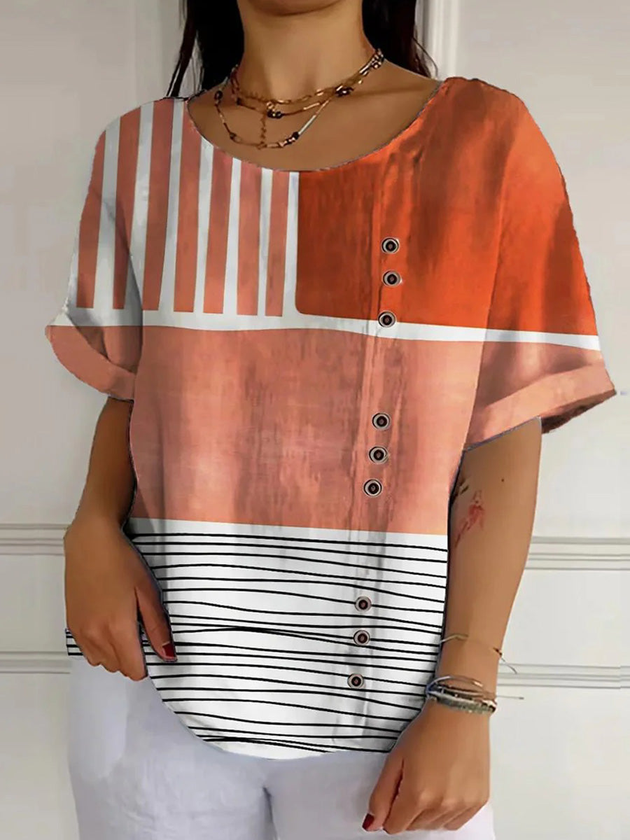 Orange Short Sleeve Round Neck Top