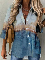 Chemisier à manches longues et revers imprimé abstrait