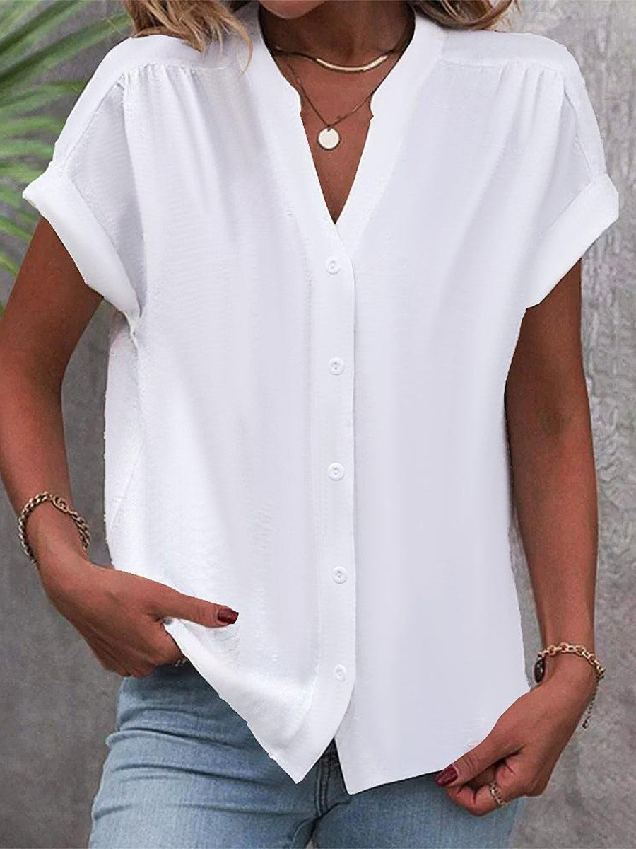 Women’s Summer Casual Short-Sleeve Button-Front Blouse