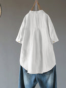 Casual Buttons V Neck Short Sleeve Blouse