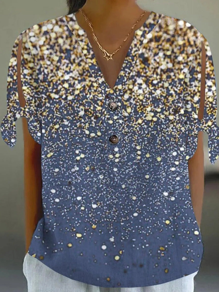 Haut populaire à col en V et manches courtes fendues