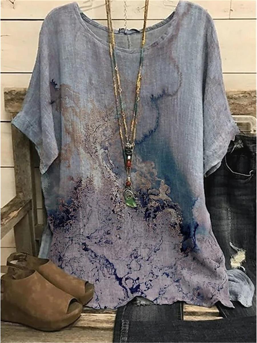 Green Casual Graphic Tops Round Neck Printed Short Sleeve Blouse