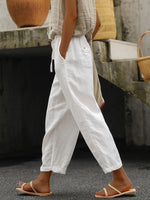 Women’s White Loose Cotton Drawstring Pants With Pockets
