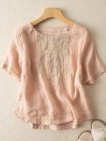 Retro-Stickerei-Kurzarm-Patchworkhemd