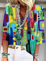 Green V-Neck 3/4 Sleeve Top