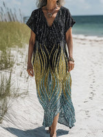 Silver Gold Gradient Art Print Short Sleeve Cotton Dress