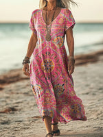 Robe à poches à imprimé floral rétro pour femme