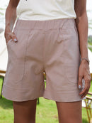 Women’s Pink Casual Elastic Waist Summer Shorts with Pockets