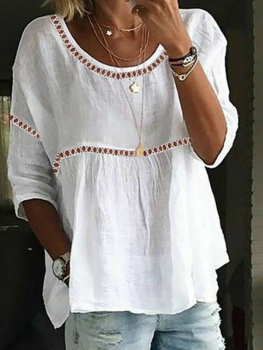 Chemisier blanc confortable à col rond et manches 3/4