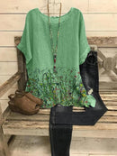 Crew Neck Casual Floral Print Short Sleeve Blouse