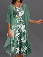 Green Casual Round Neck Floral Printed Summer Dress