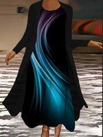 Robe maxi deux pièces imprimée abstraite à manches longues et col rond