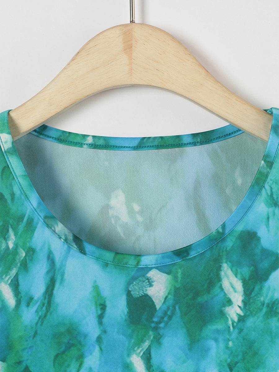 T-shirt imprimé tie-dye décontracté d'été à col rond et manches courtes