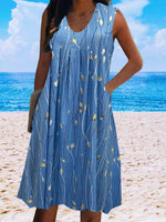 Ärmelloses Damen-Midikleid mit Rundhalsausschnitt und grafischem Blumenmuster