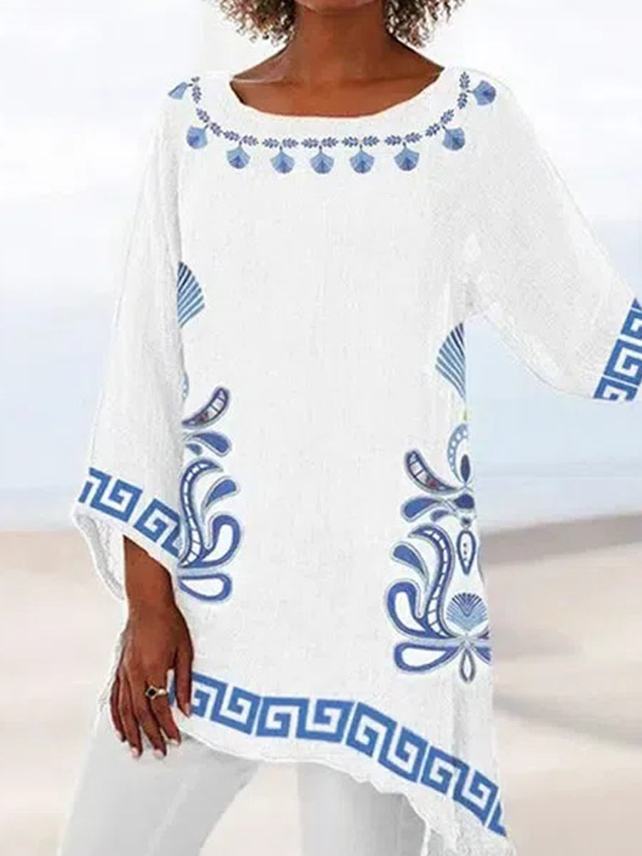 Haut blanc à col rond et manches longues