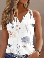 Débardeur blanc décontracté à col en V et imprimé floral sans manches