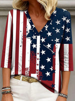 Haut tendance à col en V et manches 3/4