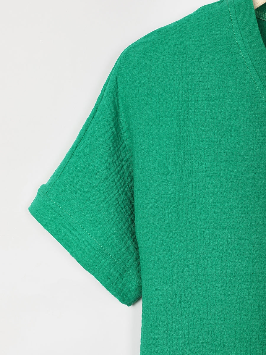 Einfarbiges, lässiges Kurzarm-T-Shirt mit V-Ausschnitt