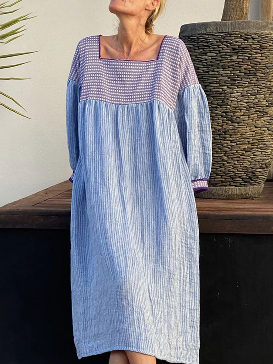 Robe midi à manches longues et col carré