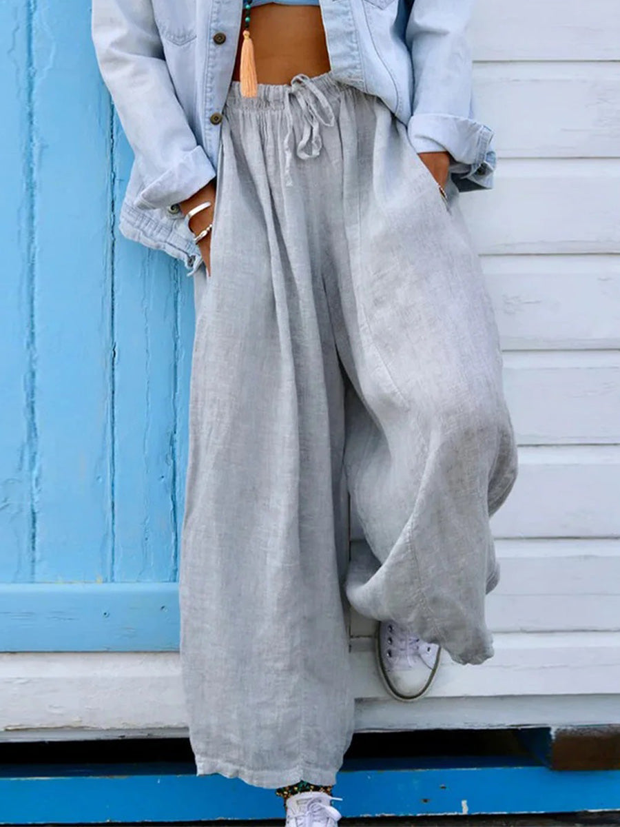 Pantalon parachute en pur lin uni