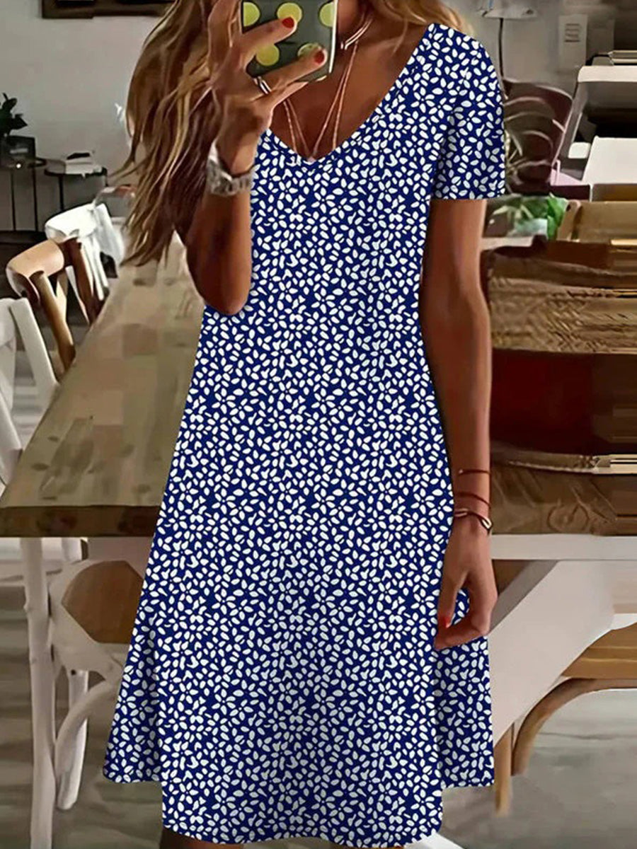 Floral Print Casual V-neck Short Sleeve Dress