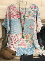 Haut à manches courtes et col rond à fleurs rétro