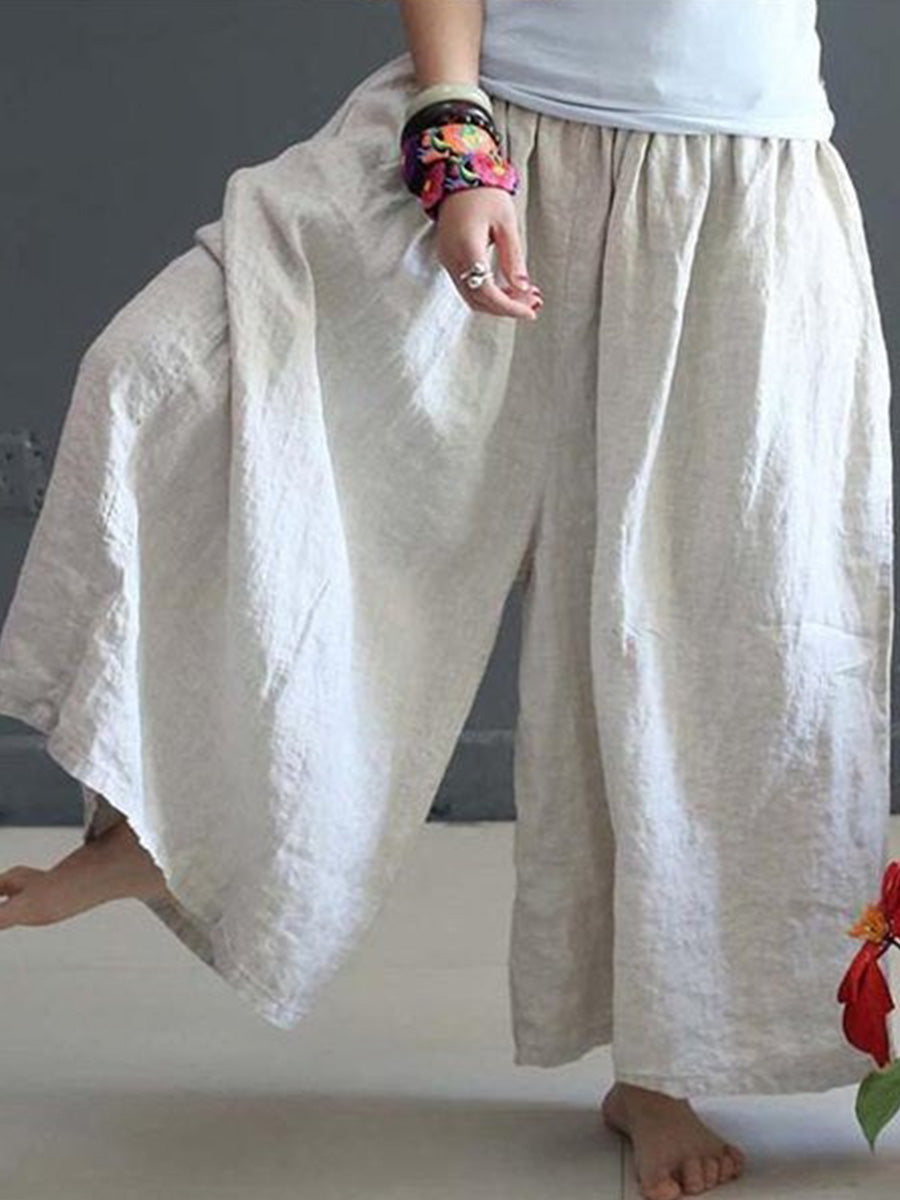 Loose Plain Casual Wide Leg Pants