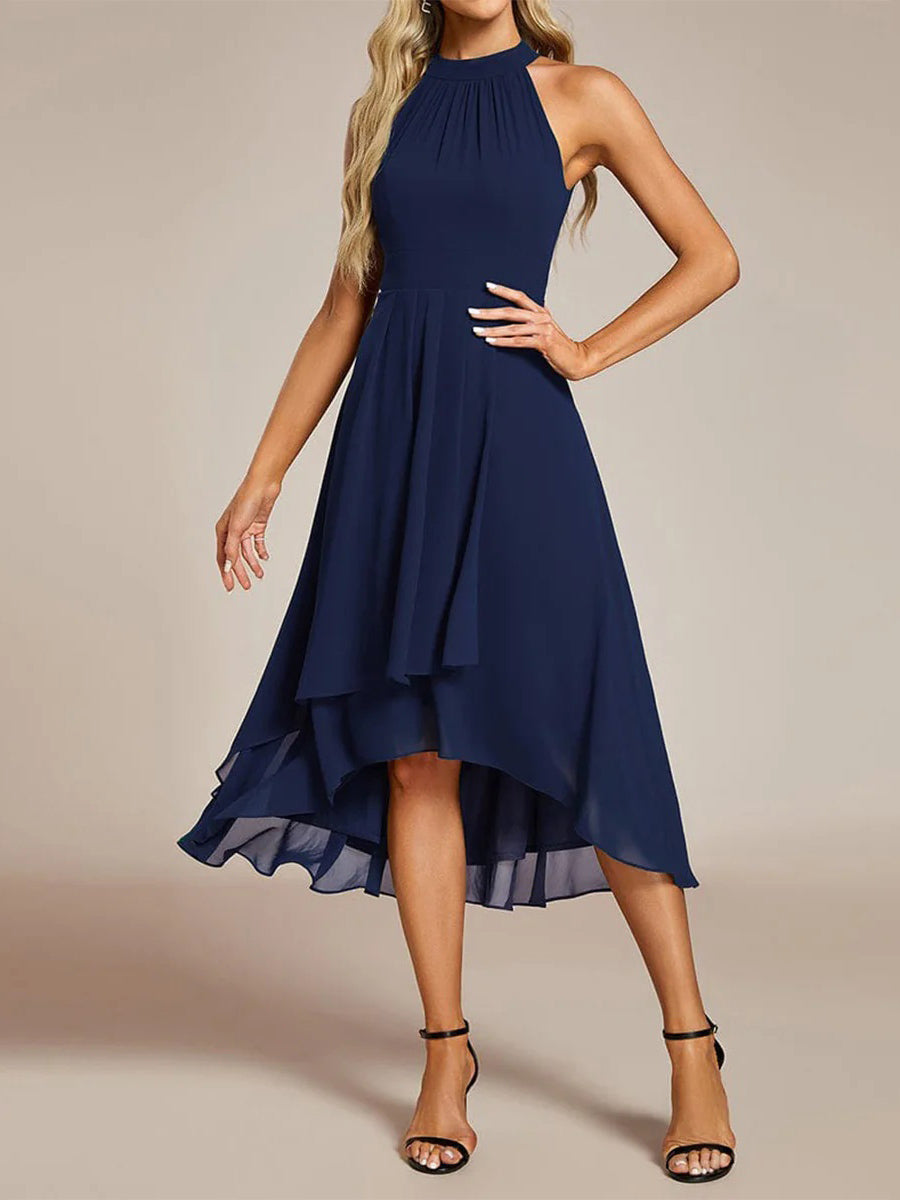 Navy Plain Sleeveless Midi Dress