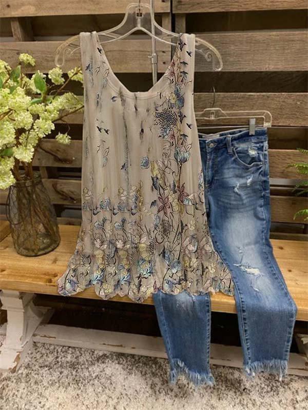 Floral Print Sleeveless Casual Tank Top