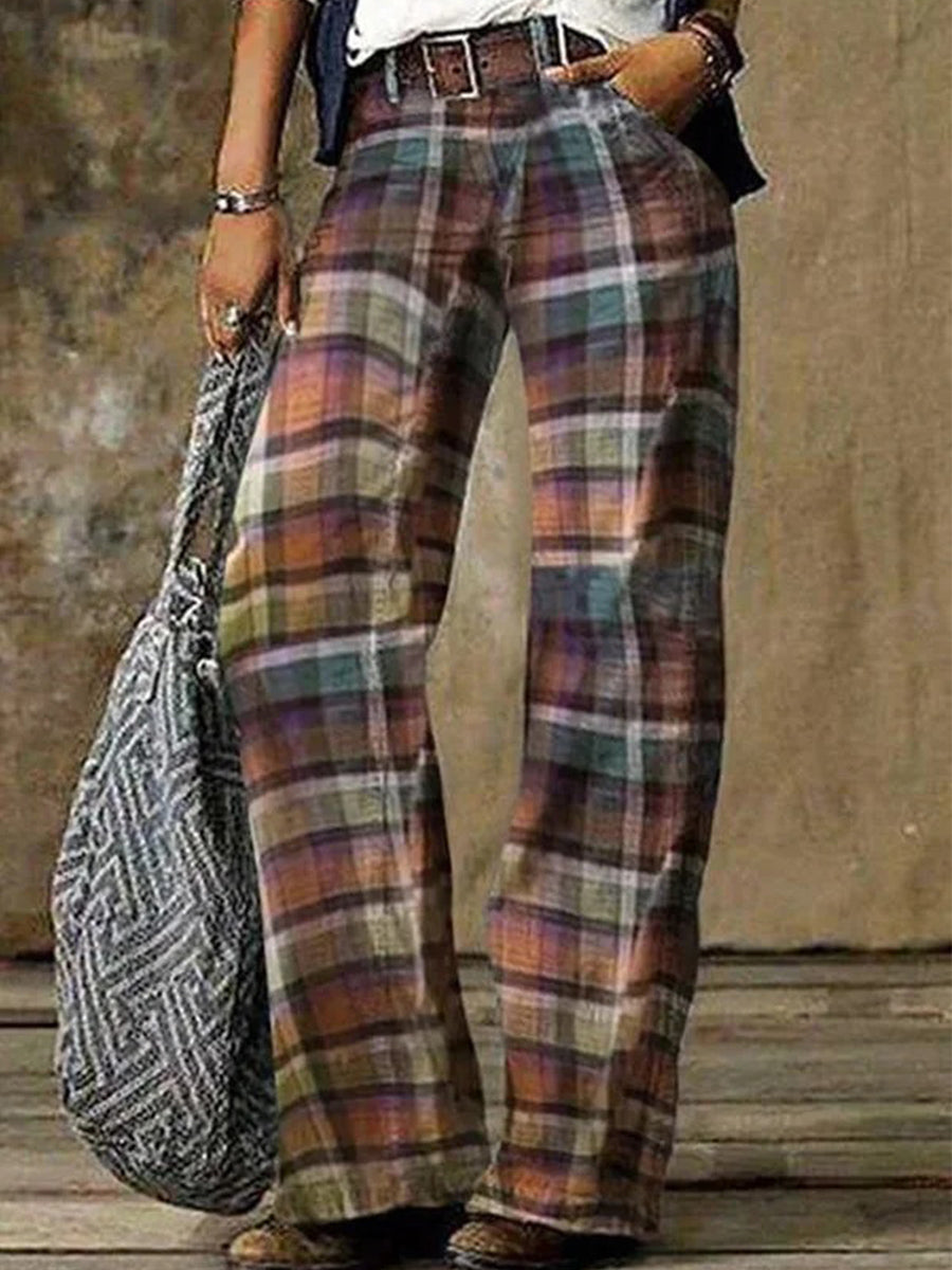 Kennan Vintage Plaid Straight Leg Pants