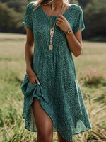 Robe d'été décontractée à pois pour femme, manches courtes