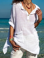 Chemisier blanc décontracté à col en V et manches longues