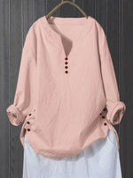 Literary And Artistic Pullover V-Neck Loose Fitting Shirt