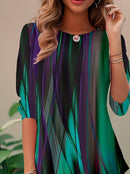 Women’s Abstract Print 3/4 Sleeve Round Neck Loose Casual Blouse