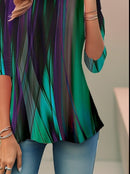 Women’s Abstract Print 3/4 Sleeve Round Neck Loose Casual Blouse