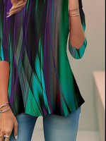 Women’s Abstract Print 3/4 Sleeve Round Neck Loose Casual Blouse