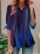 Women’s Abstract Print 3/4 Sleeve Round Neck Loose Casual Blouse