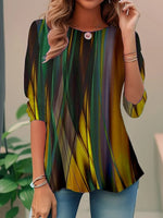Women’s Abstract Print 3/4 Sleeve Round Neck Loose Casual Blouse